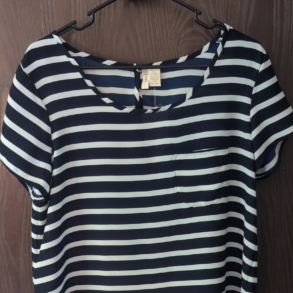 Japna Navy and White Striped Short Sleeve Top